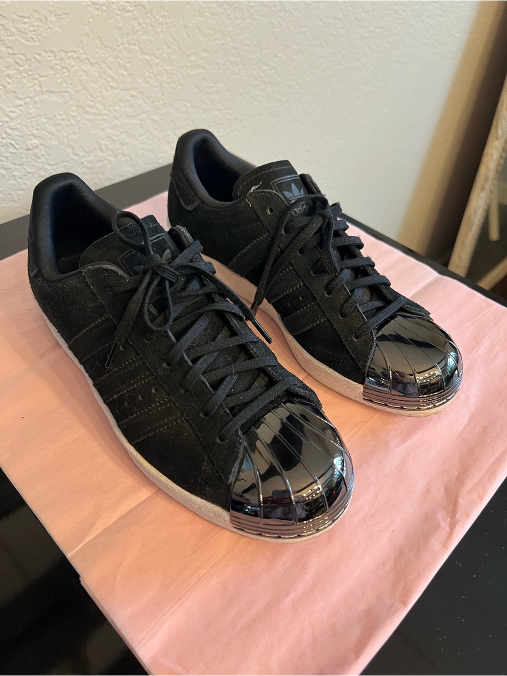 adidas Women's Black Suede Sneakers with Metallic Shell Toe
